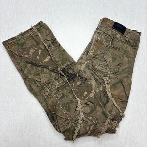 KDNK Mens Camo Distressed Streetwear Pants SZ 34 Forest Camouflage Frayed Seams